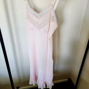Vintage Romantic Coquette Cottagecore Baby Pink Slip Dress Nightwear Lace Sz 32